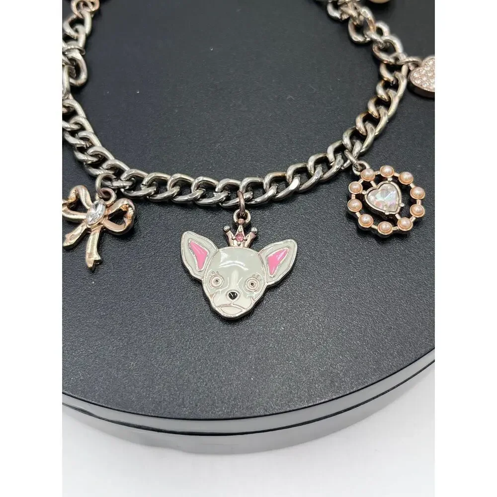 Betsey Johnson Love Me Chihuahua Dog Bone Heart Charm Bracelet Rare Rose Gold‎